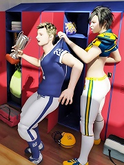 Football Shemale Players With Their Trainer Punish A Thief Who Has Made Way Into The Locker Room To Steal Their Champion^shemale Dominate Aggressor 3d